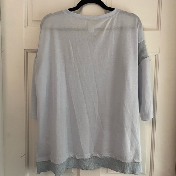 Ambria Size 14 3/4 Sleeve Blue Shirt w/ Metallic Stars & Button Sleeve Detail - Picture 3 of 14